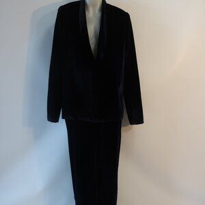 NWT Womens Rhea Costa Atelier Navy Pure Silk  2 Pc Set Velvet Jacket Pants XXL